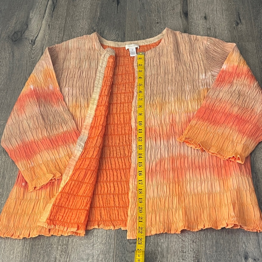 Chico's Vibrant Orange and Tan Crinkle Blouse - Picture 3 of 9